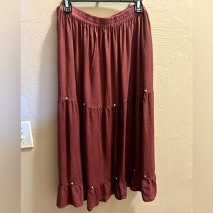 Channa Santa Fe maroon prairie skirt with silver gromets